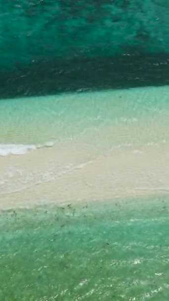 带着白色的沙洲和透明的海浪飞越大海 白岛Camiguin 菲律宾 垂直录像 — 图库视频影像