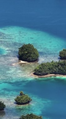 Turkuaz okyanus suyu ve mercanlı tropikal adalar kümesi. Britanya Adaları. Surigao del Sur, Filipinler. Görüntüyü yakınlaştır. Dikey, hikayeler.