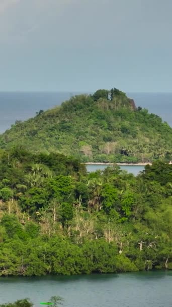 Острова Зелеными Растениями Деревьями Пляж Синее Море Once Islas Замбоанга — стоковое видео