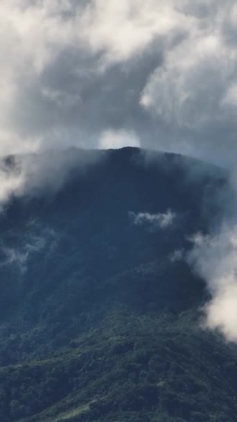 Dağ Ormanının Üzerinde Mavi Gökyüzü Bulutlar Camiguin Adası Filipinler Dikey — Stok video