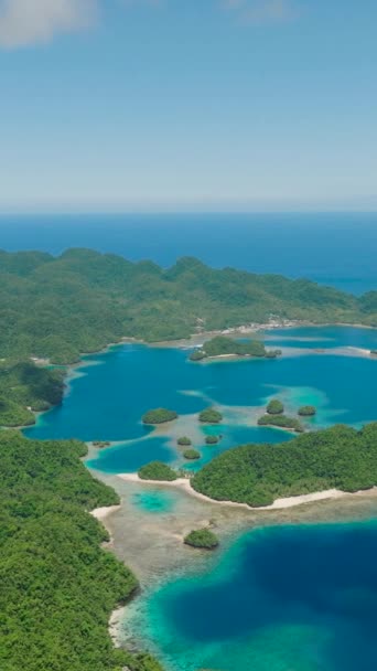 Praias Tropicais Costa Superfície Mar Azul Profundo Ilha Bucas Grande — Vídeo de Stock
