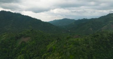 Tropikal adada dağ zirveleri ormanla kaplı bir dağ manzarası. Mindanao, Filipinler.