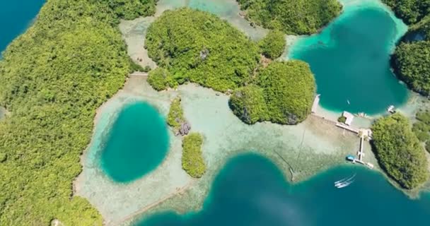 Tropik Adanın Içindeki Turkuaz Lagünlerin Yukarıdan Görünüşü Mindanao Filipinler — Stok video