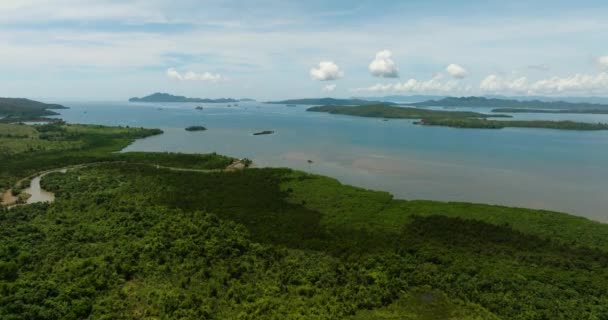 Vista Aerea Dell Isola Tropicale Della Baia Costiera Mindanao Filippine — Video Stock