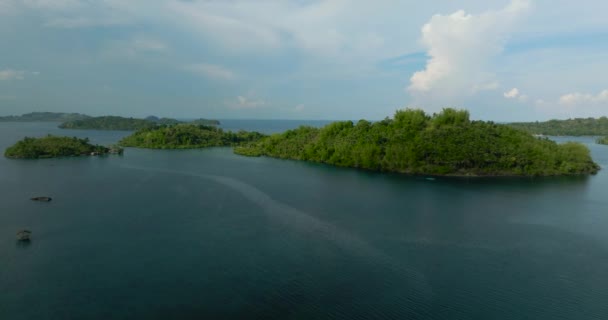 Drone Aérien Des Îles Aux Palmiers Entourés Une Mer Bleu — Video
