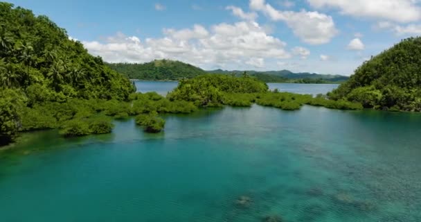 Бирюзовая Вода Лагунах Голубое Небо Чистые Облака Остров Тинаго Минданао — стоковое видео