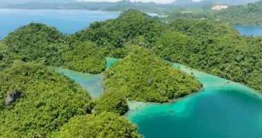 Sahilleri ve mercan resifleri olan güzel göller. Yeşil ağaçlı tropik adalar. Mindanao, Filipinler.