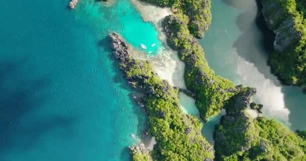Turkoois Lagoons Miniloc Island Zon Reflectie Het Water Nido Filippijnen — Stockvideo