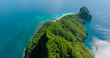 Beyaz kumlu helikopter adası. El Nido. Palawan, Filipinler.