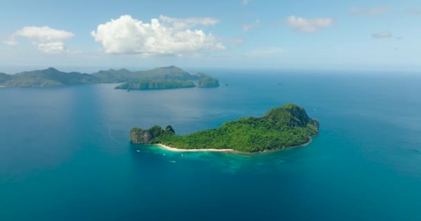 Boten Turquoise Zeewater Wit Zandstrand Helicopter Beach Nido Palawan Filipijnen — Stockvideo
