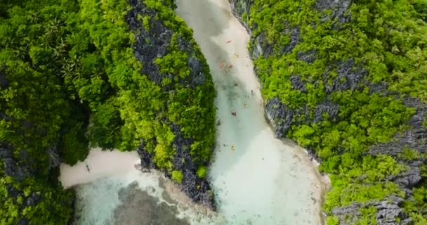 Miniloc Adası Ndaki Büyük Göl Deniz Suyunda Kayıklar Kanolar Akıyor — Stok video