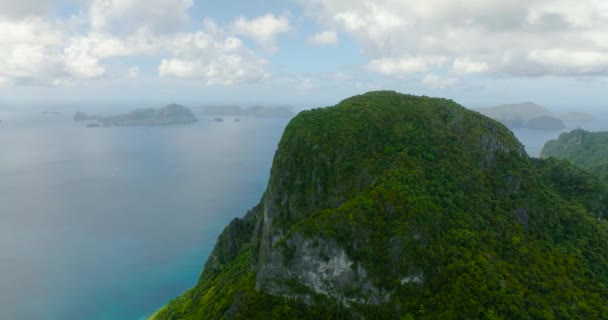 Grüne Pflanzen Auf Der Insel Cadlao Blaues Meer Und Kleine — Stockvideo
