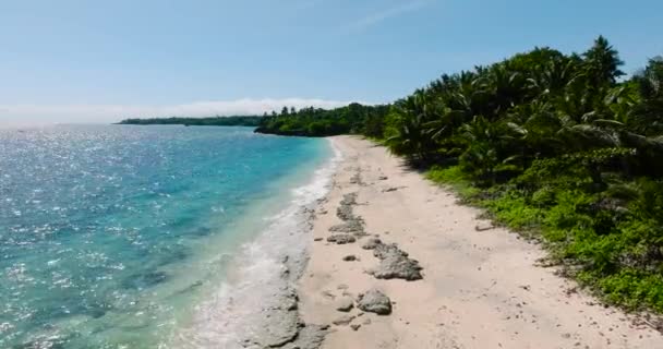 Denizin Üzerinde Güneş Yansıması Carabao Adası Ndaki Kumlu Sahilde Kayalara — Stok video