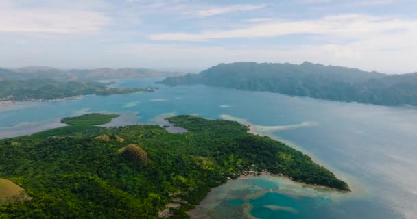 Agua Mar Turquesa Alrededor Isla Con Manglares Lajala Coron Palawan — Vídeos de Stock