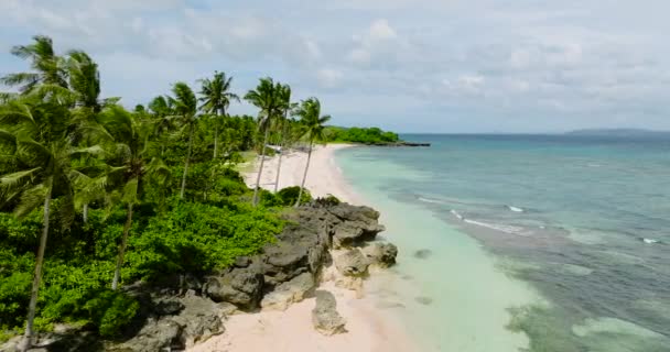 美丽的海滨风景 有棕榈树 卡拉巴岛 蓝天白云圣何塞San Jose Romblon 菲律宾 — 图库视频影像
