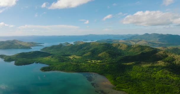 Mangrovenwald Mit Türkisfarbenem Wasser Coron Blauer Himmel Und Wolken Palawan — Stockvideo
