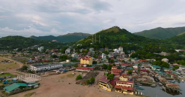 Drone Uitzicht Coron Town Proper Palawan Blauwe Lucht Wolken Filippijnen — Stockvideo
