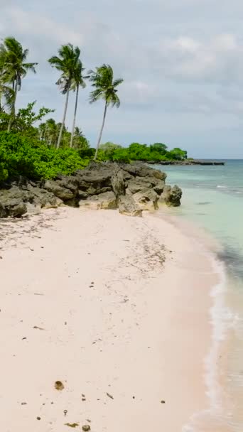 喀拉巴岛白沙滩上的椰树 海浪清澈 圣何塞San Jose Romblon 菲律宾 纵向观点 — 图库视频影像