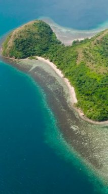 Sahil şeridi ve turkuaz su. Coron, Palawan 'daki Dimanglet Adası. Filipinler. Dikey görünüm.