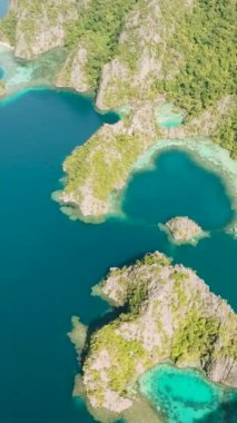 Mavi suları ve Palawan, Coron 'da muhteşem kireçtaşı oluşumları olan göller. Filipinler. Dikey görünüm.