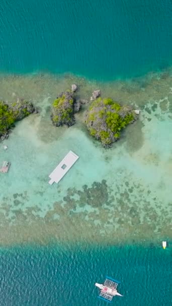 Mercan Resifli Siete Pecados Mavi Denizde Yüzen Tekneler Coron Palawan — Stok video
