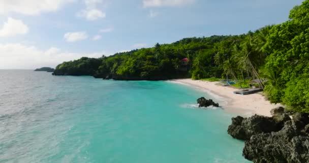 Turkuaz Deniz Suyu Carabao Adası Ndaki Beyaz Kumsalda Dalgalar San — Stok video