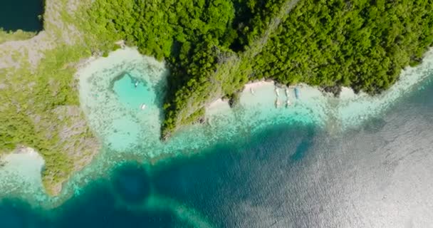 Coron Tekneli Plajların Havadan Görüntüsü Smith Point Sahili Sahil Palawan — Stok video