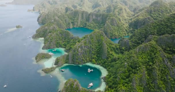 Letecký Pohled Jezero Barracuda Laguny Coronu Palawan Filipíny — Stock video