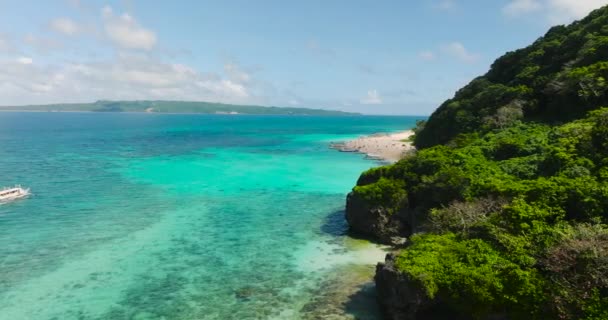 Toeristische Boot Die Turquoise Water Naar Puka Shell Beach Boracay — Stockvideo