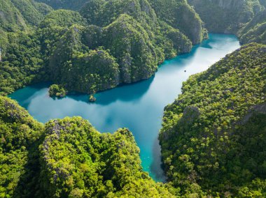 Kayangan Gölü, Coron 'da dağlarla çevrilidir. Palawan, Filipinler.