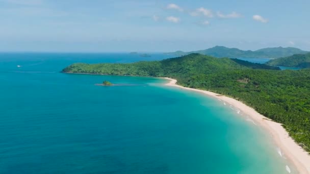 Потрясающий Вид Пляж Накпан Песком Кремового Цвета Кокосовыми Пальмами Эль — стоковое видео