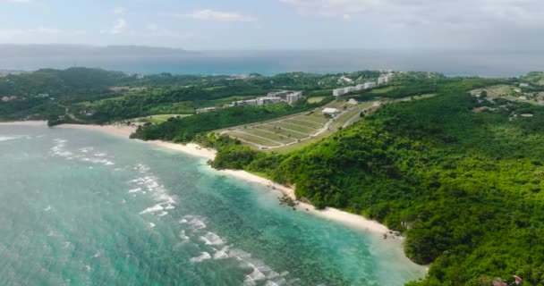 Aerial View Modern Buildings Ocean Waves Ilig Iligan Beach Boracay — Stock Video