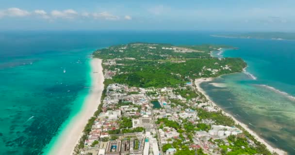 Ticari Binalar Beyaz Kumlu Sahil Plajları Boracay Malay Bir Ada — Stok video