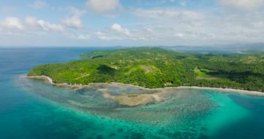 Turkuaz deniz suyu ve mercanlar tropikal sahilde. Santa Fe, Tablas, Romblon. Filipinler.