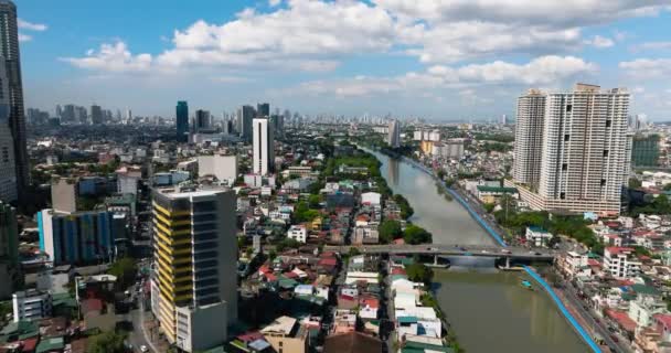 曼德勒永和马卡蒂市之间的河流 菲律宾马尼拉市区 城市景观 — 图库视频影像