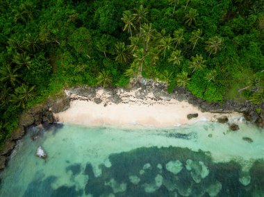 Carabao Adası 'nda şeffaf dalgalarla dolu bir sahil. San Jose, Romblon. Filipinler.