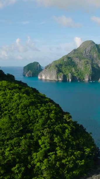 Zelené Rostliny Nad Ostrovem Ostrov Cadlao Loďkami Pláží Nido Palawan — Stock video