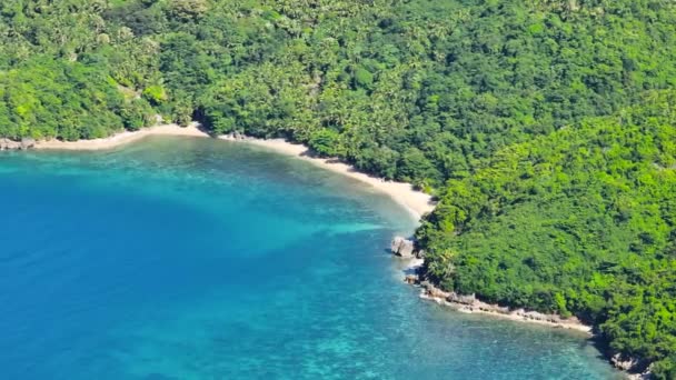 Bovenaanzicht Zandstrand Met Golven Turquoise Zeewater Filippijnen — Stockvideo