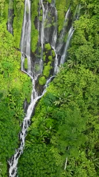 Cascada Tropical Vista Selva Tropical Desde Arriba Sinulom Falls Mindanao — Vídeos de Stock