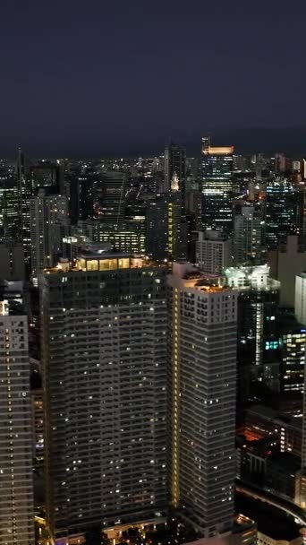 Makati Skyline Vista Noturna High Rise Towers Hotels Metro Manila — Vídeo de Stock
