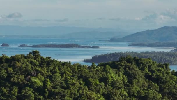 緑の木と海の波を持つ熱帯諸島 フィリピン ミンダナオ ズームビュー — ストック動画