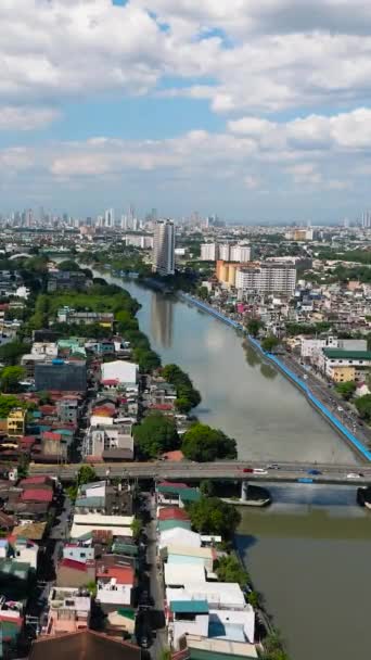 Mandaluyong Makati Şehri Arasındaki Nehir Metro Manila Filipinler Şehir Manzarası — Stok video