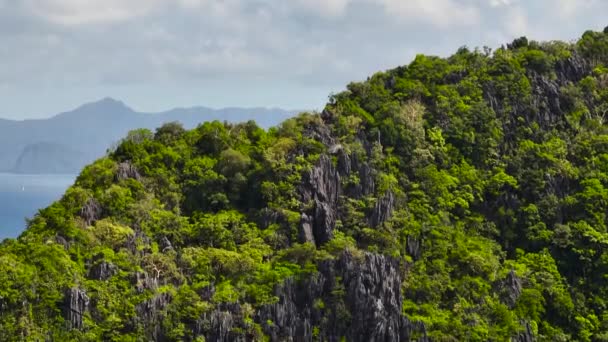 Nido Palawan Daki Adalar Üzerinde Kireçtaşı Kaya Oluşumlu Dağ Manzarası — Stok video