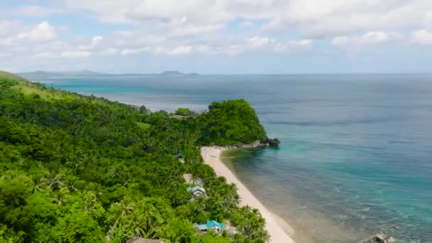 Resort Praia Tropical Com Coqueiros Areia Branca Santa Tablas Romblon — Vídeo de Stock