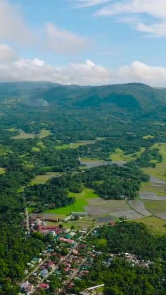 Tropische Landschaft Mit Bauerndorf Und Landwirtschaftlichen Flächen Auf Der Insel — Stockvideo