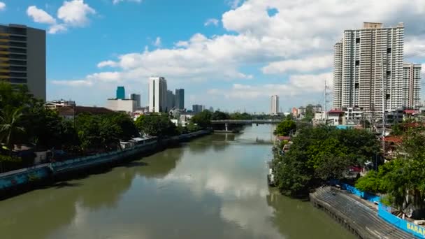 River Residential Area Metro Manila Blue Sky Clouds Philippines — Stock Video