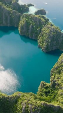 Coron, Palawan 'daki Barracuda Gölü' nün havadan görünüşü. Filipinler. Dikey görünüm.