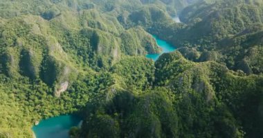 Güzel gölleri olan dağ manzarası, yukarıdan manzara. Coron, Palawan. Filipinler.