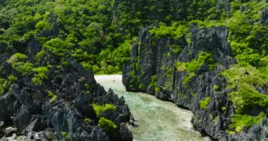 Saklı Sahilde kireç taşı oluşumları. Matinloc Adası. El Nido, Palawan. Filipinler.