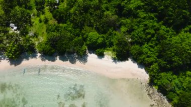 El Nido 'daki kumlu sahilde açık okyanus dalgaları. Palawan, Filipinler.